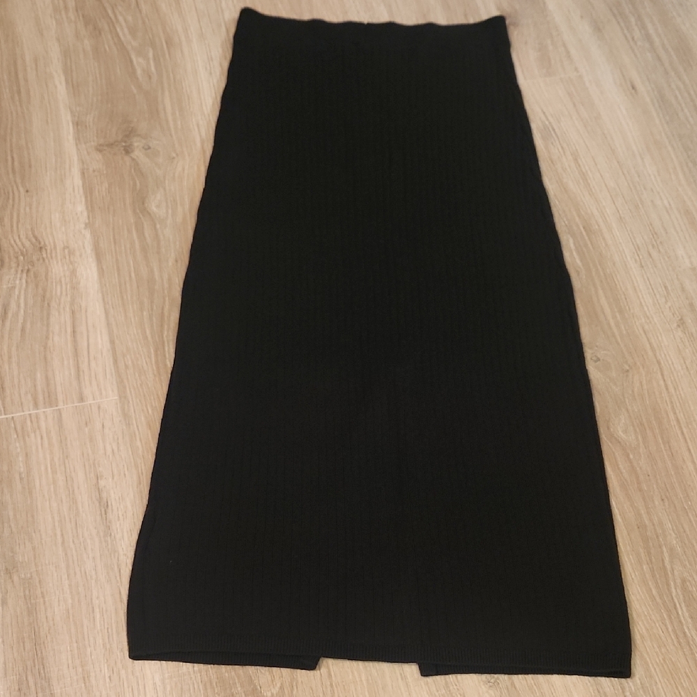 Free People Elegant Black Sweater Knit Pencil Midi Skirt